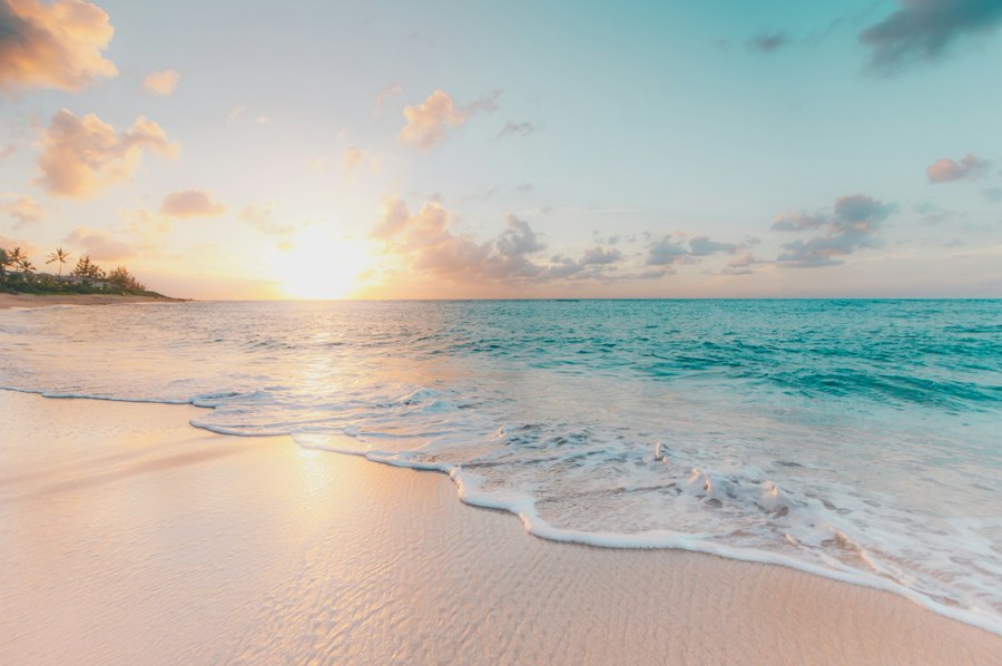 Calm tropical beach at golden hour