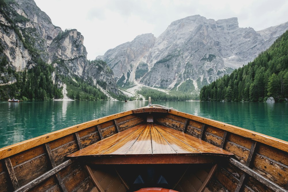 Rowing boat on an alpine lake in the Dolomites