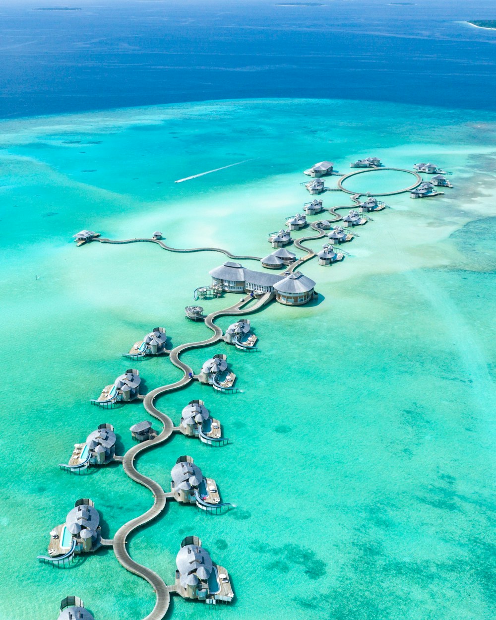 Overwater villas in the Maldives from above